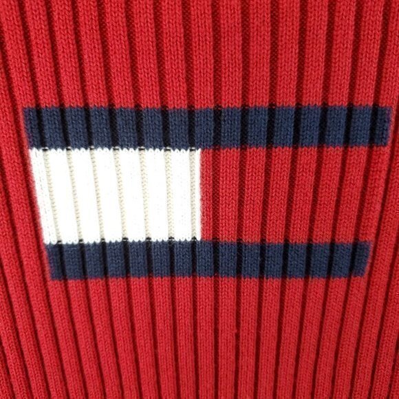 Vintage Y2K Tommy Hilfiger Logo Red Ribbed Long Sleeve 100% Cotton Sweat… - Picture 8 of 16